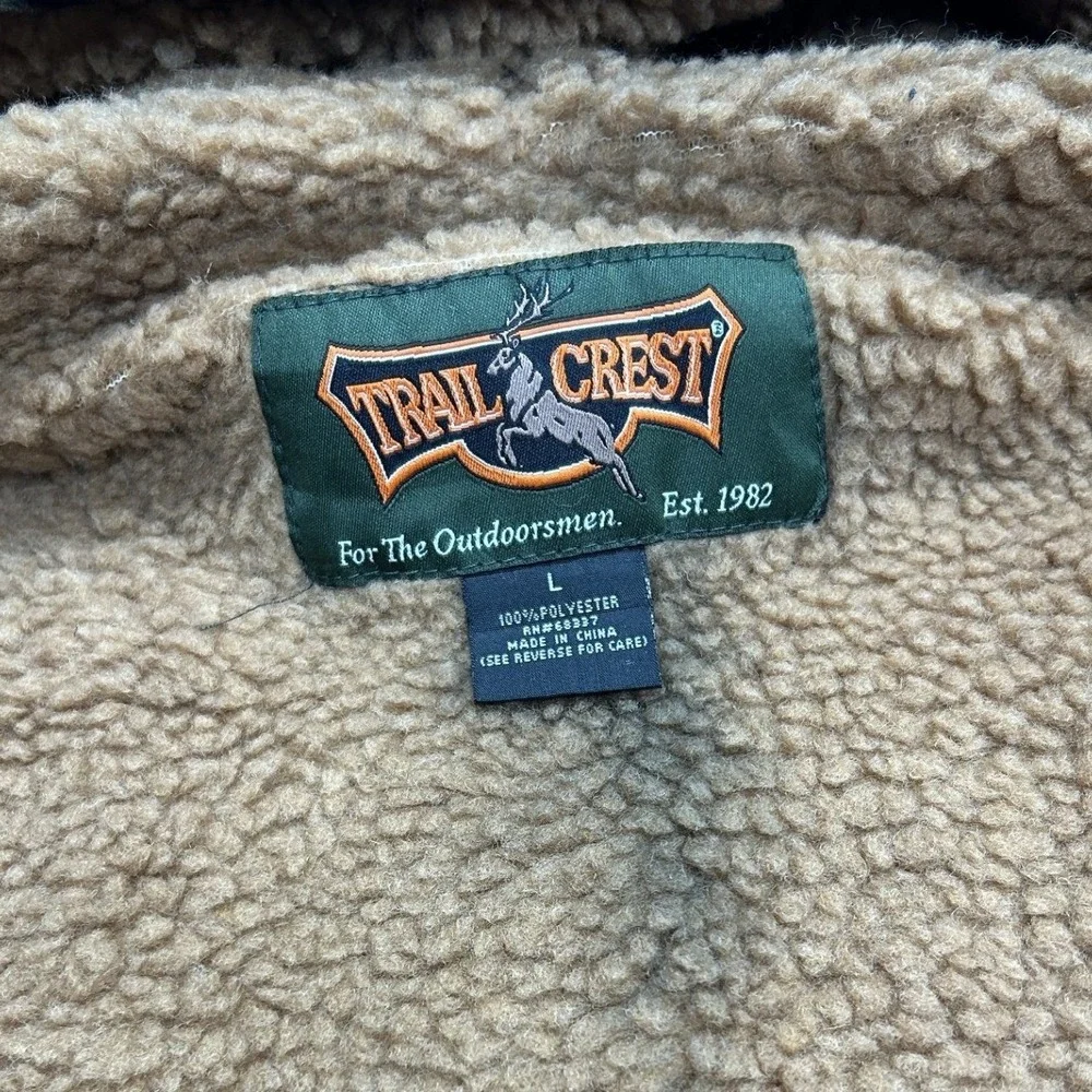 Trail Crest Fleece Jacket Mens Large Green Camo Sherpa Lined Hooded Full Zip